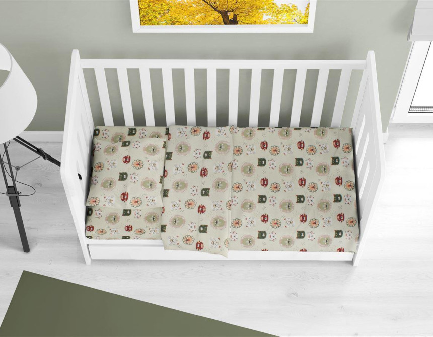 Σεντόνια Εμπριμέ Σετ 3 τεμ bebe Big Cats 27 120X160 Light Olive 100% Cotton