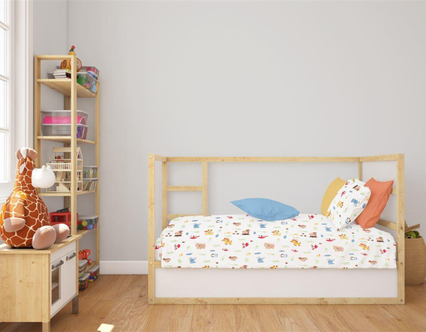 Κατωσέντονο Με Λάστιχο bebe Forest Animals 570 0,70X1,40X0,15 White-Sky Blue 100% Cotton