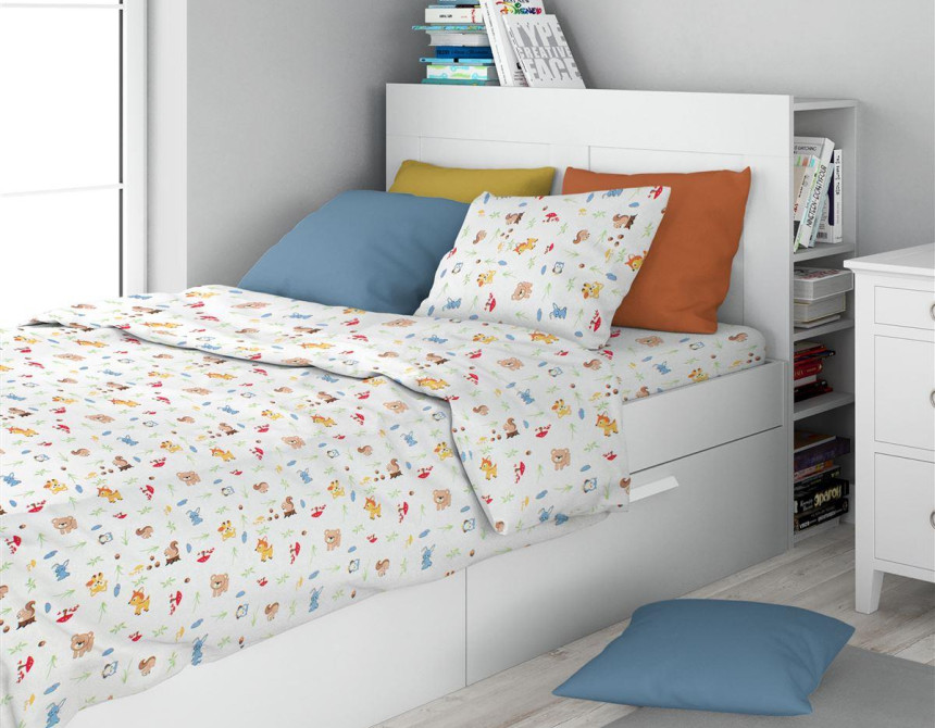 Σεντόνια Εμπριμέ Σετ 2 τεμ kids Forest Animals 570 160X240 White-Sky Blue 100% Cotton