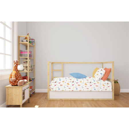 Σεντόνια Εμπριμέ Σετ 3 τεμ bebe Forest Animals 570 120X160 White-Sky Blue 100% Cotton