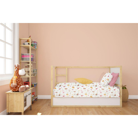Κατωσέντονο Με Λάστιχο bebe Forest Animals 571 0,70X1,40X0,15 White-Pink 100% Cotton