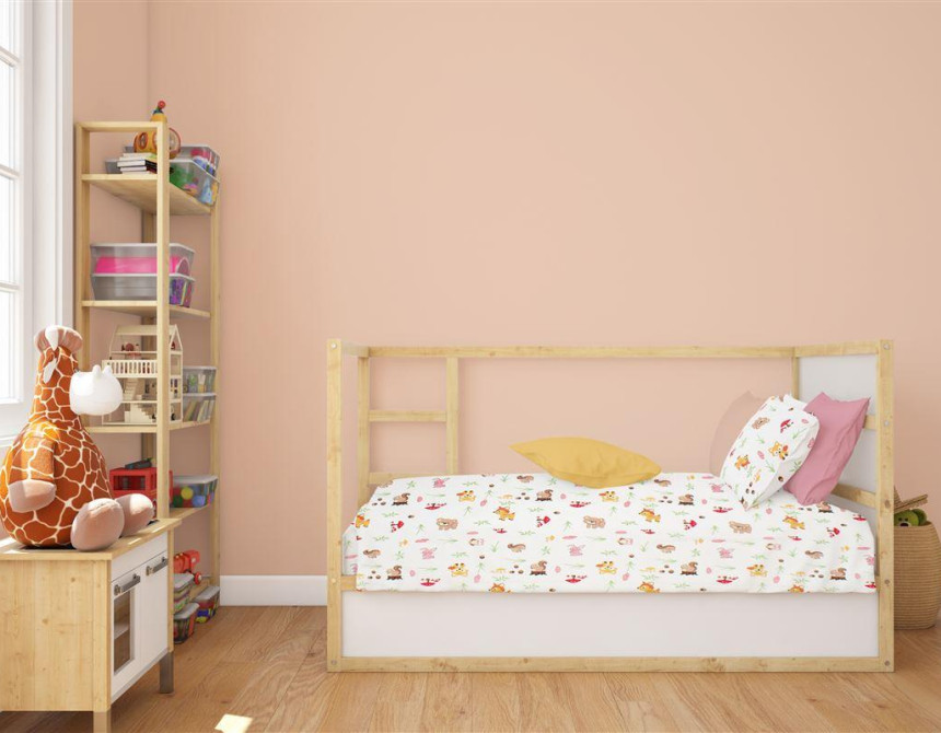 Κατωσέντονο Με Λάστιχο bebe Forest Animals 571 0,70X1,40X0,15 White-Pink 100% Cotton