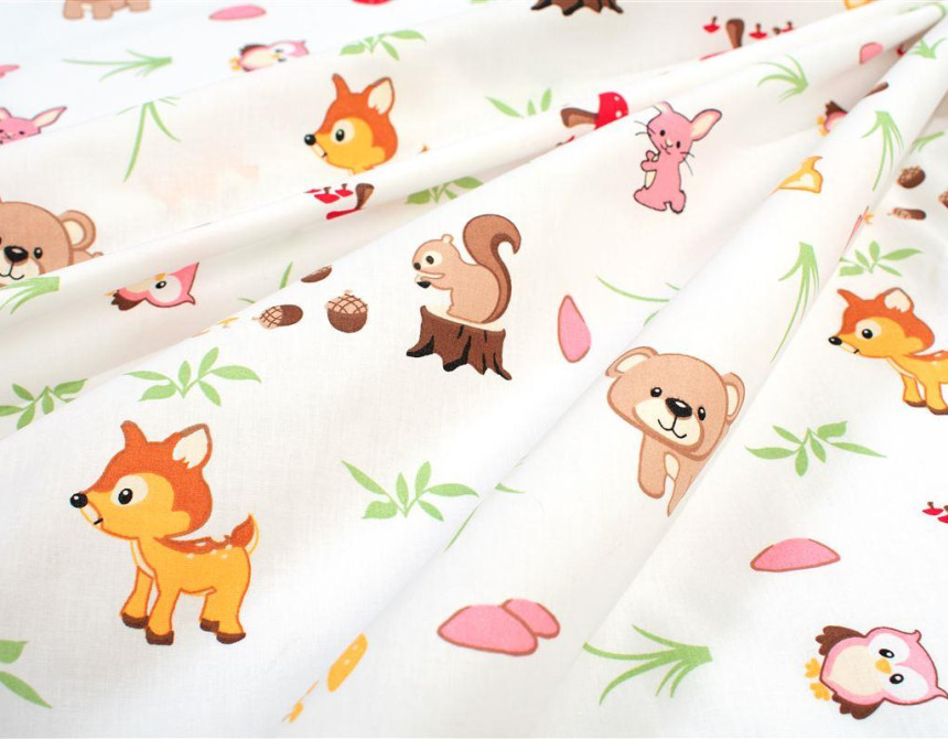 Πάνα Χασέ bebe Forest Animals 571 80X80 White-Pink 100% Cotton
