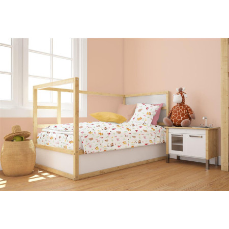 Παπλωματοθήκη Εμπριμέ bebe Forest Animals 571 120X160 White-Pink 100% Cotton
