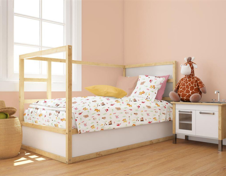 Παπλωματοθήκη Εμπριμέ bebe Forest Animals 571 120X160 White-Pink 100% Cotton
