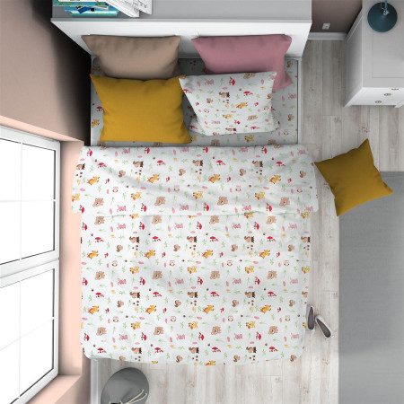 Παπλωματοθήκη Εμπριμέ kids Forest Animals 571 160X240 White-Pink 100% Cotton