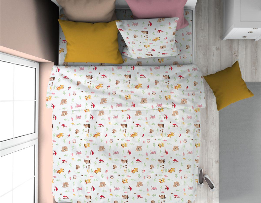 Παπλωματοθήκη Εμπριμέ kids Forest Animals 571 160X240 White-Pink 100% Cotton