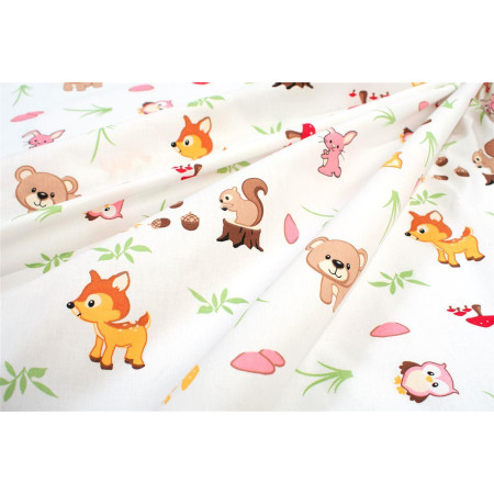 Σεντονάκι Λίκνου bebe Forest Animals 571 80X110 White-Pink 100% Cotton