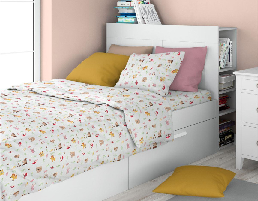 Σεντόνια Εμπριμέ Σετ 2 τεμ kids Forest Animals 571 160X240 White-Pink 100% Cotton