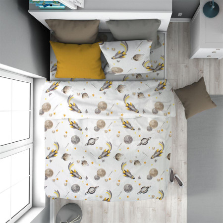 Παπλωματοθήκη Εμπριμέ kids Space Mission 183 160X240 White-Grey 100% Cotton