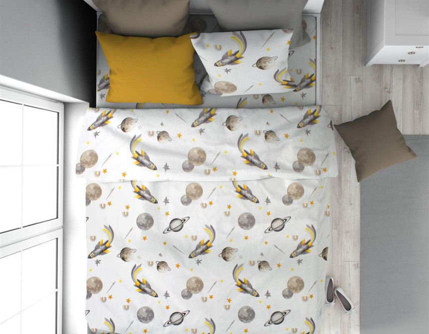 Παπλωματοθήκη Εμπριμέ kids Space Mission 183 160X240 White-Grey 100% Cotton