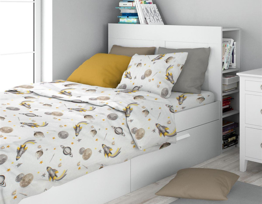 Σεντόνια Εμπριμέ Σετ 2 τεμ kids Space Mission 183 160X240 White-Grey 100% Cotton