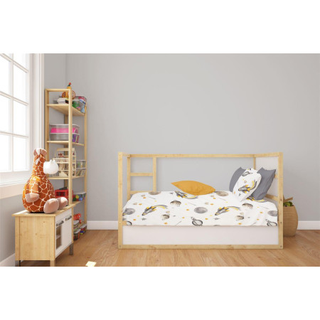 Σεντόνια Εμπριμέ Σετ 3 τεμ bebe Space Mission 183 120X160 White-Grey 100% Cotton