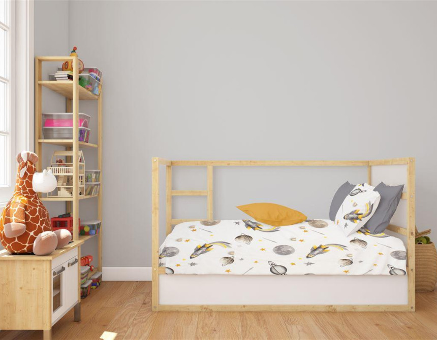 Σεντόνια Εμπριμέ Σετ 3 τεμ bebe Space Mission 183 120X160 White-Grey 100% Cotton