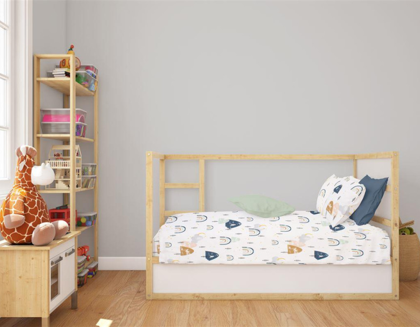 Κατωσέντονο Με Λάστιχο bebe Rainbow 574 0,70X1,40X0,15 White-Blue 100% Cotton