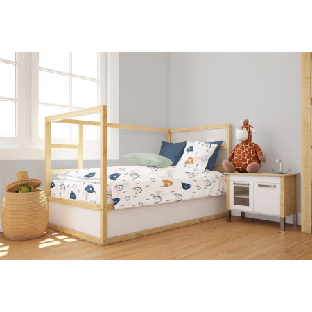 Παπλωματοθήκη Εμπριμέ bebe Rainbow 574 120X160 White-Blue 100% Cotton