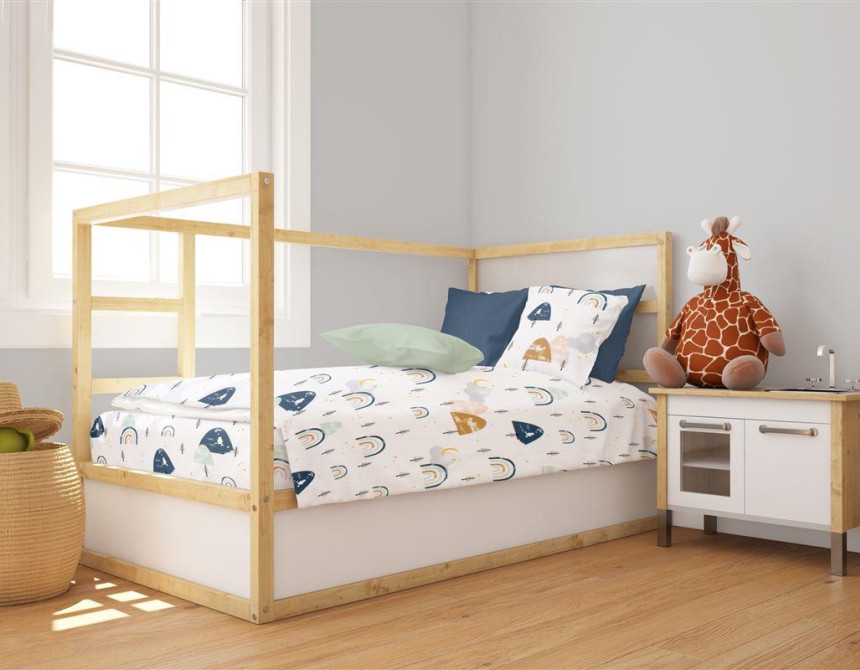 Παπλωματοθήκη Εμπριμέ bebe Rainbow 574 120X160 White-Blue 100% Cotton