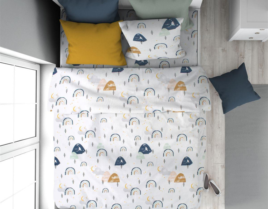 Παπλωματοθήκη Εμπριμέ kids Rainbow 574 160X240 White-Blue 100% Cotton