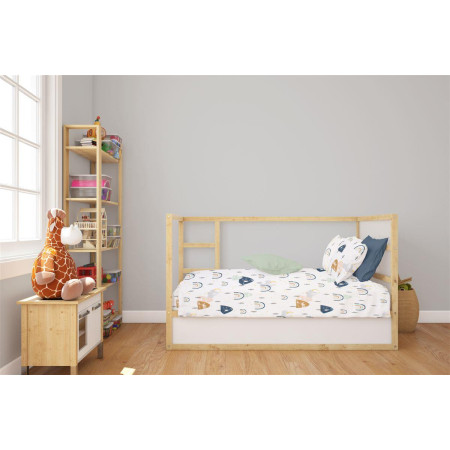 Σεντόνια Εμπριμέ Σετ 3 τεμ bebe Rainbow 574 120X160 White-Blue 100% Cotton