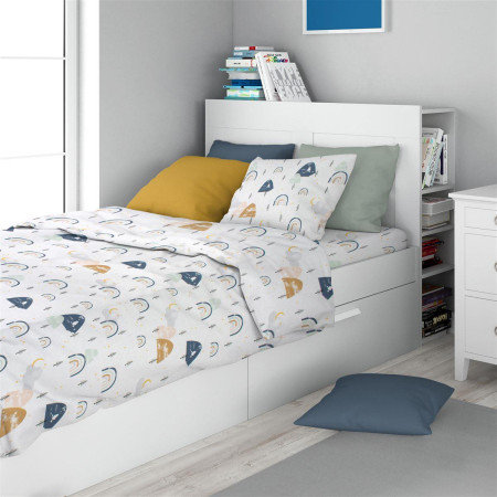 Σεντόνια Εμπριμέ Σετ 3 τεμ kids Rainbow 574 160X240 White-Blue 100% Cotton