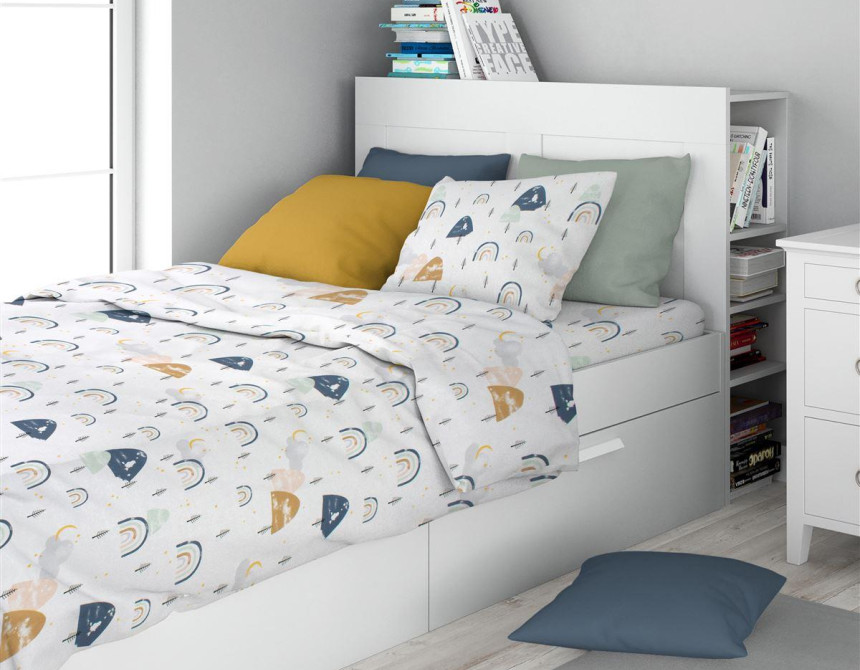 Σεντόνια Εμπριμέ Σετ 3 τεμ kids Rainbow 574 160X240 White-Blue 100% Cotton