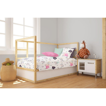 Παπλωματοθήκη Εμπριμέ bebe Rainbow 575 120X160 White-Pink 100% Cotton