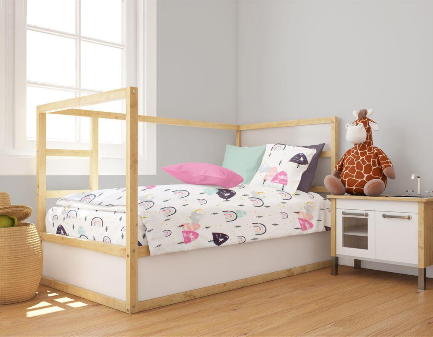 Παπλωματοθήκη Εμπριμέ bebe Rainbow 575 120X160 White-Pink 100% Cotton