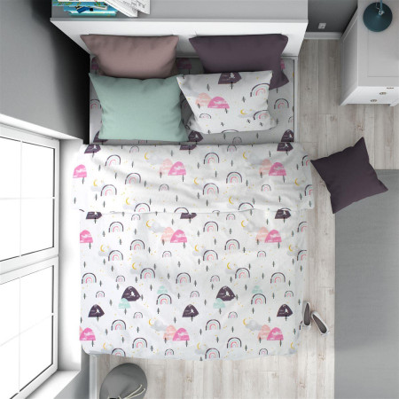 Παπλωματοθήκη Εμπριμέ kids Rainbow 575 160X240 White-Pink 100% Cotton