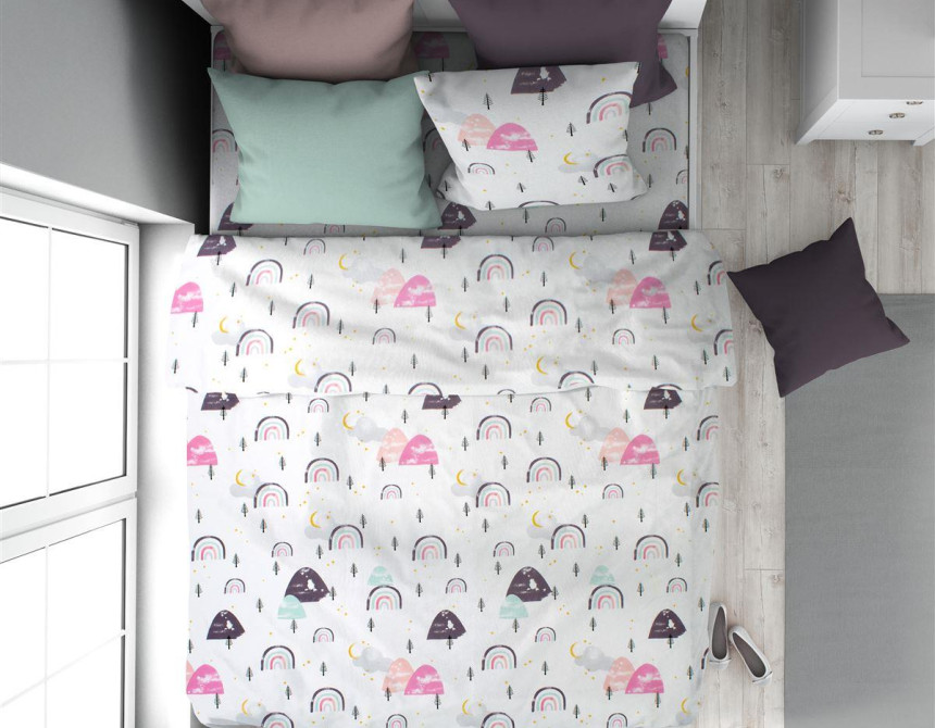 Παπλωματοθήκη Εμπριμέ kids Rainbow 575 160X240 White-Pink 100% Cotton