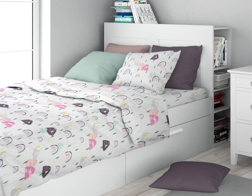 Σεντόνια Εμπριμέ Σετ 3 τεμ kids Rainbow 575 160X240 White-Pink 100% Cotton