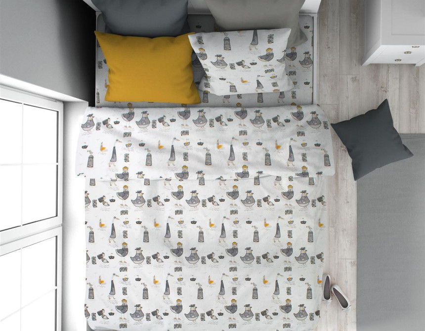 Παπλωματοθήκη Εμπριμέ kids Seabirds 578 160X240 White-Grey 100% Cotton