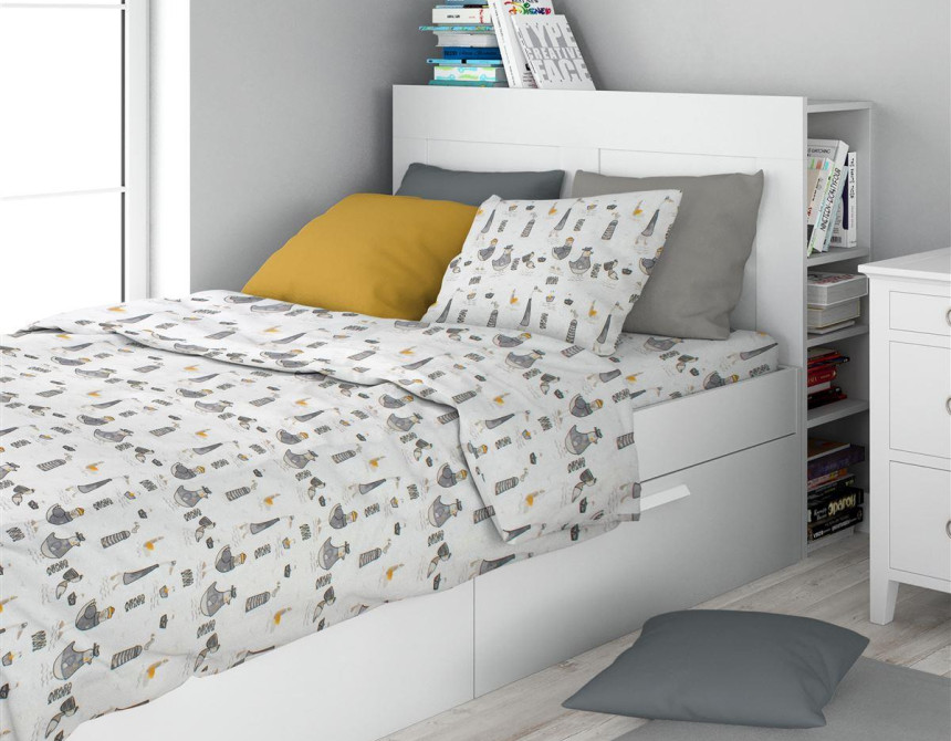 Σεντόνια Εμπριμέ Σετ 3 τεμ kids Seabirds 578 160X240 White-Grey 100% Cotton