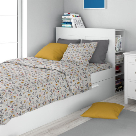 Σεντόνια Εμπριμέ Σετ 3 τεμ kids Fox 527 160X240 Grey 100% Cotton