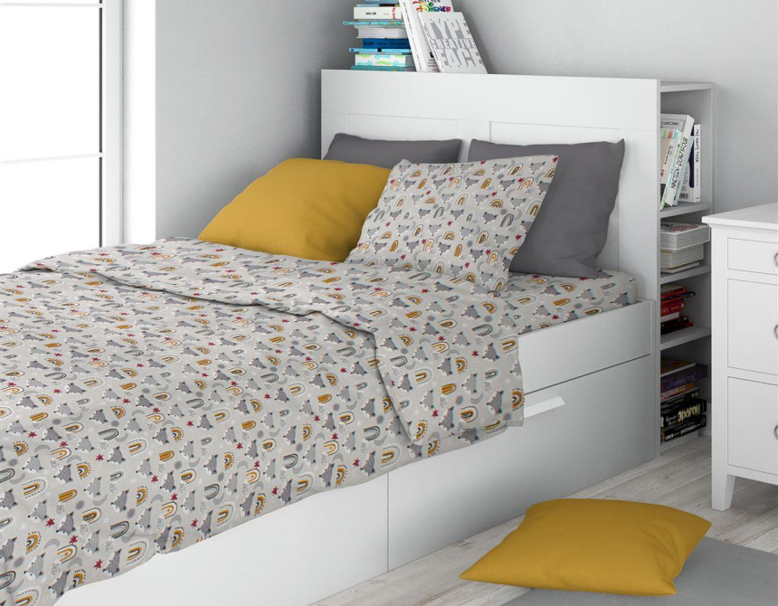 Σεντόνια Εμπριμέ Σετ 3 τεμ kids Fox 527 160X240 Grey 100% Cotton