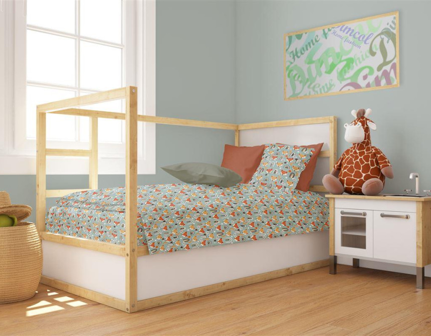 Παπλωματοθήκη Εμπριμέ bebe Fox 528 120X160 Pale Cyan 100% Cotton
