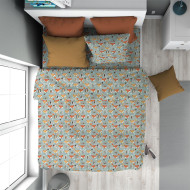 Παπλωματοθήκη Εμπριμέ kids Fox 528 160X240 Pale Cyan 100% Cotton