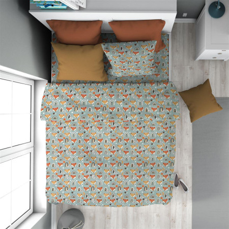 Παπλωματοθήκη Εμπριμέ kids Fox 528 160X240 Pale Cyan 100% Cotton