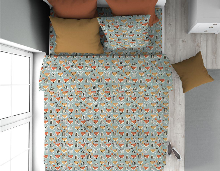 Παπλωματοθήκη Εμπριμέ kids Fox 528 160X240 Pale Cyan 100% Cotton