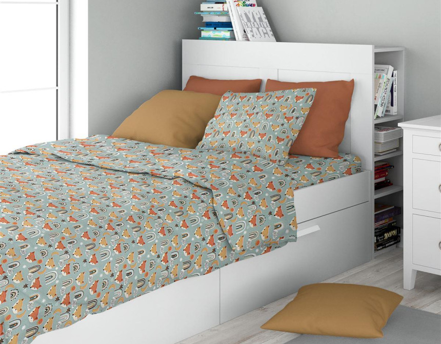 Σεντόνια Εμπριμέ Σετ 3 τεμ kids Fox 528 160X240 Pale Cyan 100% Cotton