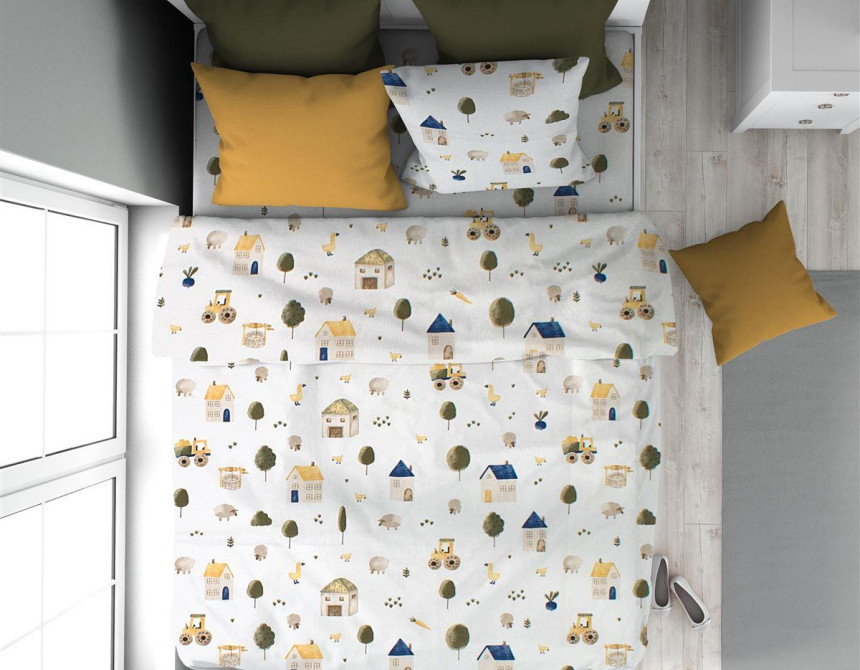 Παπλωματοθήκη Εμπριμέ kids Village 579 160X240 White-Green 100% Cotton