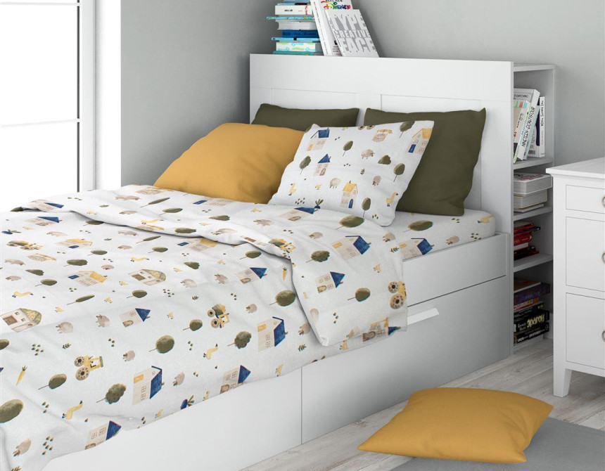 Σεντόνια Εμπριμέ Σετ 2 τεμ kids Village 579 160X240 White-Green 100% Cotton