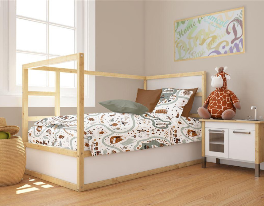 Παπλωματοθήκη Εμπριμέ bebe Countryside 580 120X160 White-Mint 100% Cotton