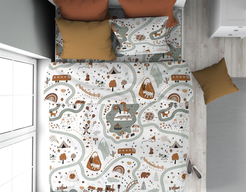 Παπλωματοθήκη Εμπριμέ kids Countryside 580 160X240 White-Mint 100% Cotton