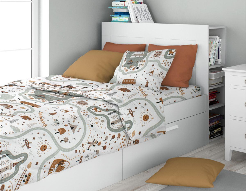 Σεντόνια Εμπριμέ Σετ 2 τεμ kids Countryside 580 160X240 White-Mint 100% Cotton