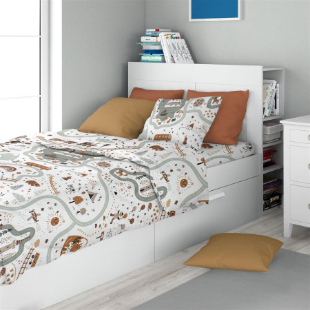 Σεντόνια Εμπριμέ Σετ 3 τεμ kids Countryside 580 160X240 White-Mint 100% Cotton