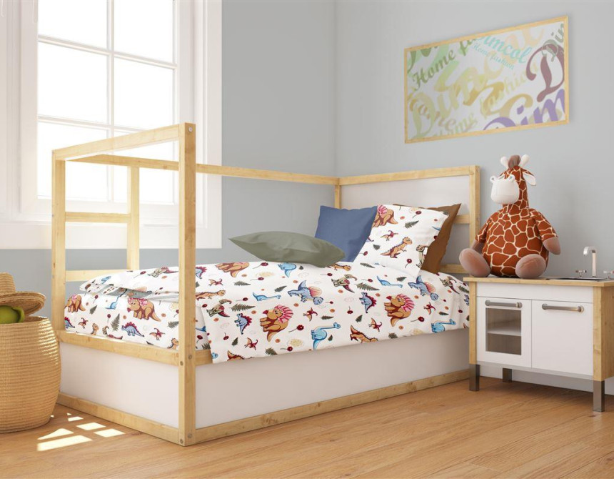 Παπλωματοθήκη Εμπριμέ bebe Dinosaur 519 120X160 White-Blue 100% Cotton
