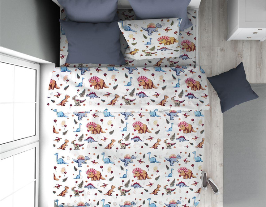Παπλωματοθήκη Εμπριμέ kids Dinosaur 519 160X240 White-Blue 100% Cotton