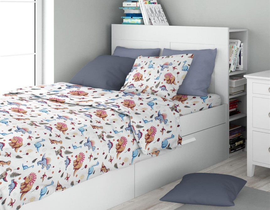 Σεντόνια Εμπριμέ Σετ 2 τεμ kids Dinosaur 519 160X240 White-Blue 100% Cotton