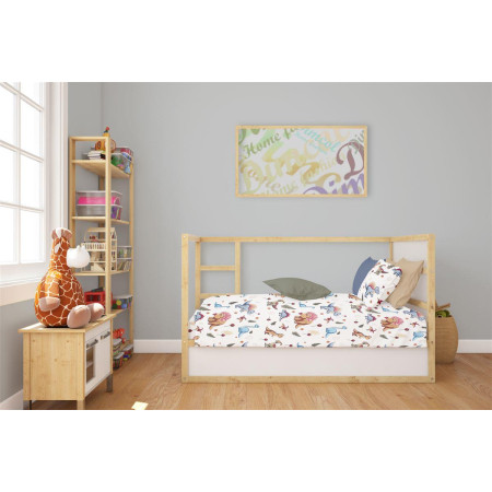 Σεντόνια Εμπριμέ Σετ 3 τεμ bebe Dinosaur 519 120X160 White-Blue 100% Cotton
