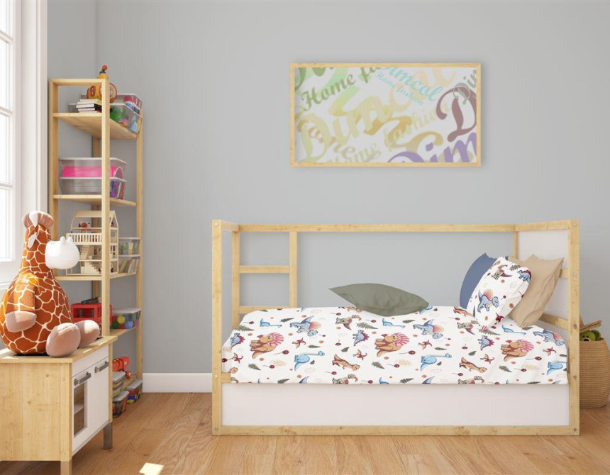 Σεντόνια Εμπριμέ Σετ 3 τεμ bebe Dinosaur 519 120X160 White-Blue 100% Cotton